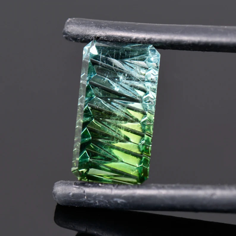 Beautiful Blue Green Bicolor Tourmaline Gemstone, 3.75 cts., 13x7 mm., Fantasy Cut Bar Shape