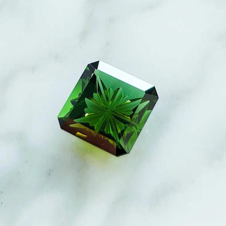 Excellent Green Tourmaline Gemstone from Brazil, 3.50 cts., 9.7x3.6 mm., Fantasy Cut Asscher Shape