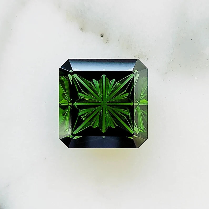 Excellent Green Tourmaline Gemstone from Brazil, 3.50 cts., 9.7x3.6 mm., Fantasy Cut Asscher Shape