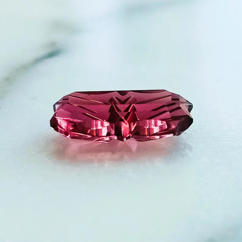 Exquisite Rubellite Tourmaline Gemstone, 1.72 cts., 10x5 mm., Fantasy Carved Baroque Emerald Shape