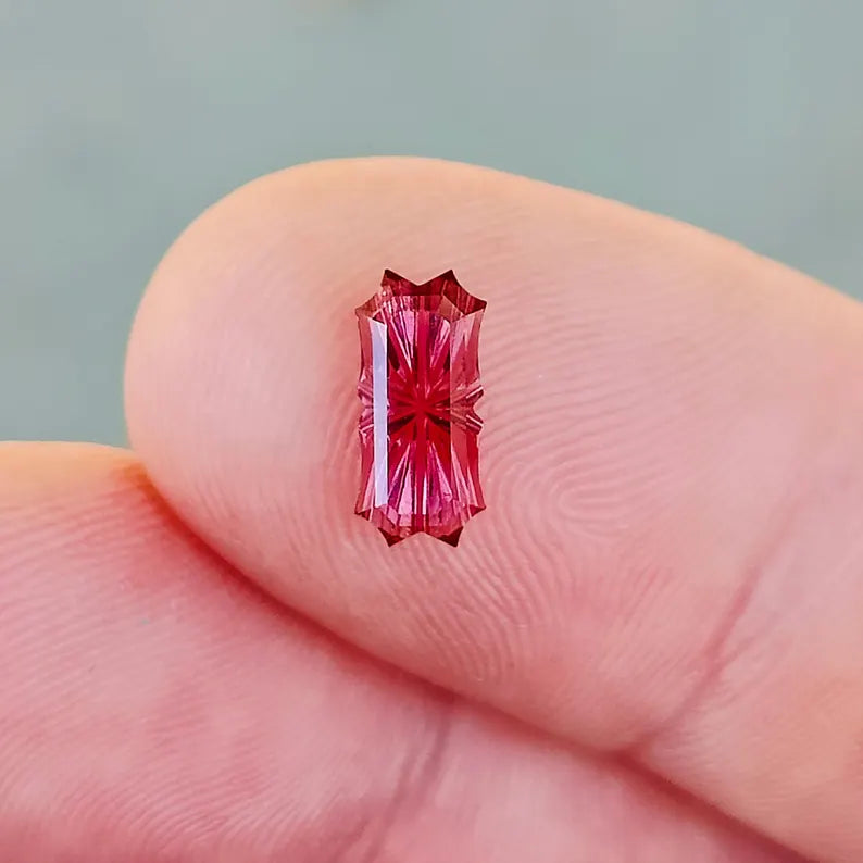 Exquisite Rubellite Tourmaline Gemstone, 1.72 cts., 10x5 mm., Fantasy Carved Baroque Emerald Shape